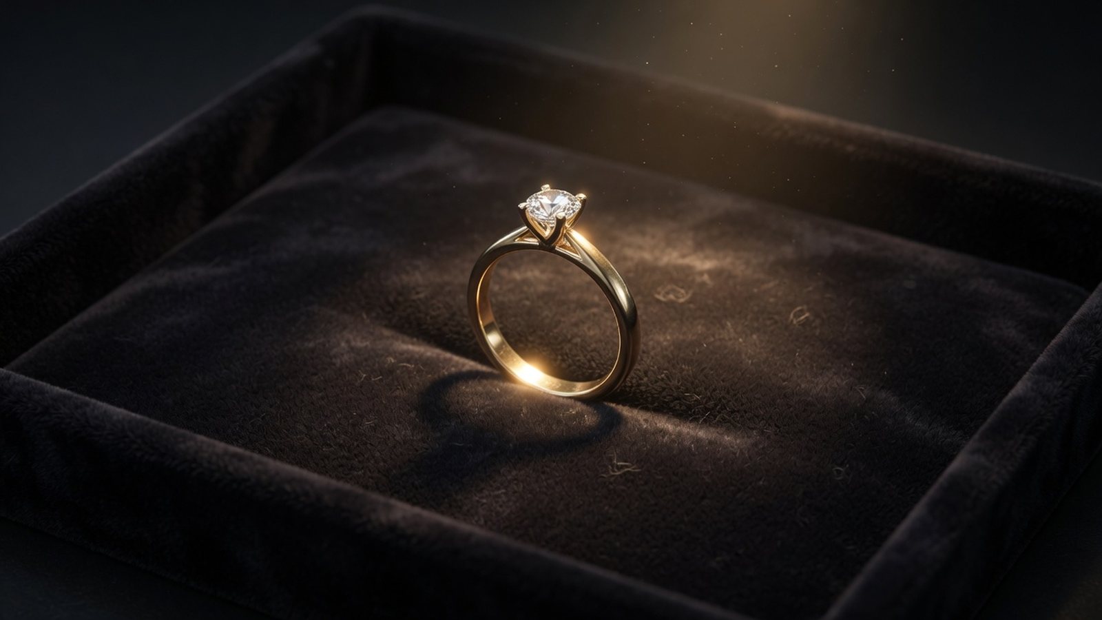 Anillo de oro de muestra sobre terciopelo negro, Joyería El Brillante