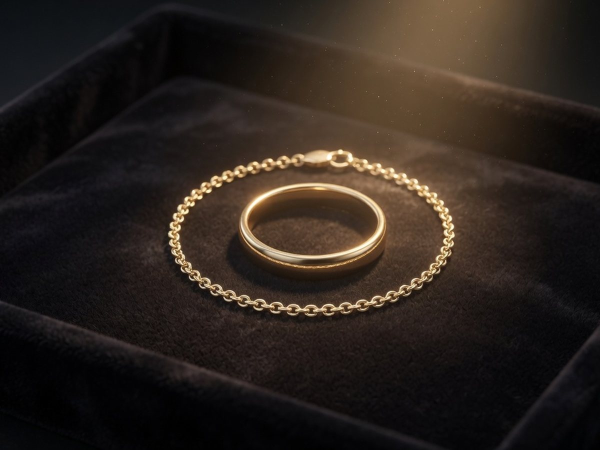 Cadena y anillo de oro de muestra, Joyería El Brillante